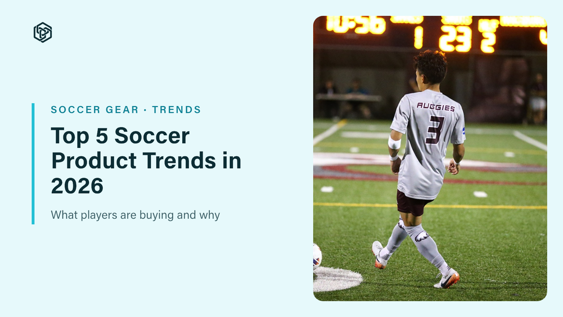 Top 5 Soccer Product Trends in 2026 blog header: player dribbling under stadium lights at night