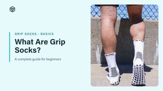 What Are Grip Socks blog header: white Sunday League grip socks with silicone grip dots