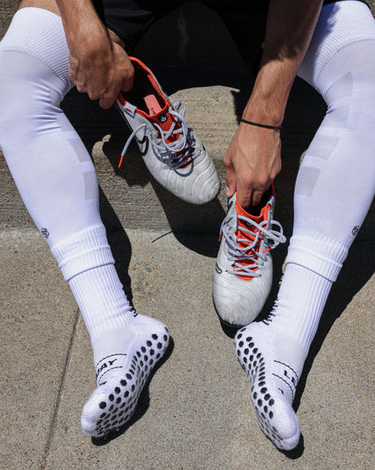 SL PRO Grip Socks White While Sitting Down